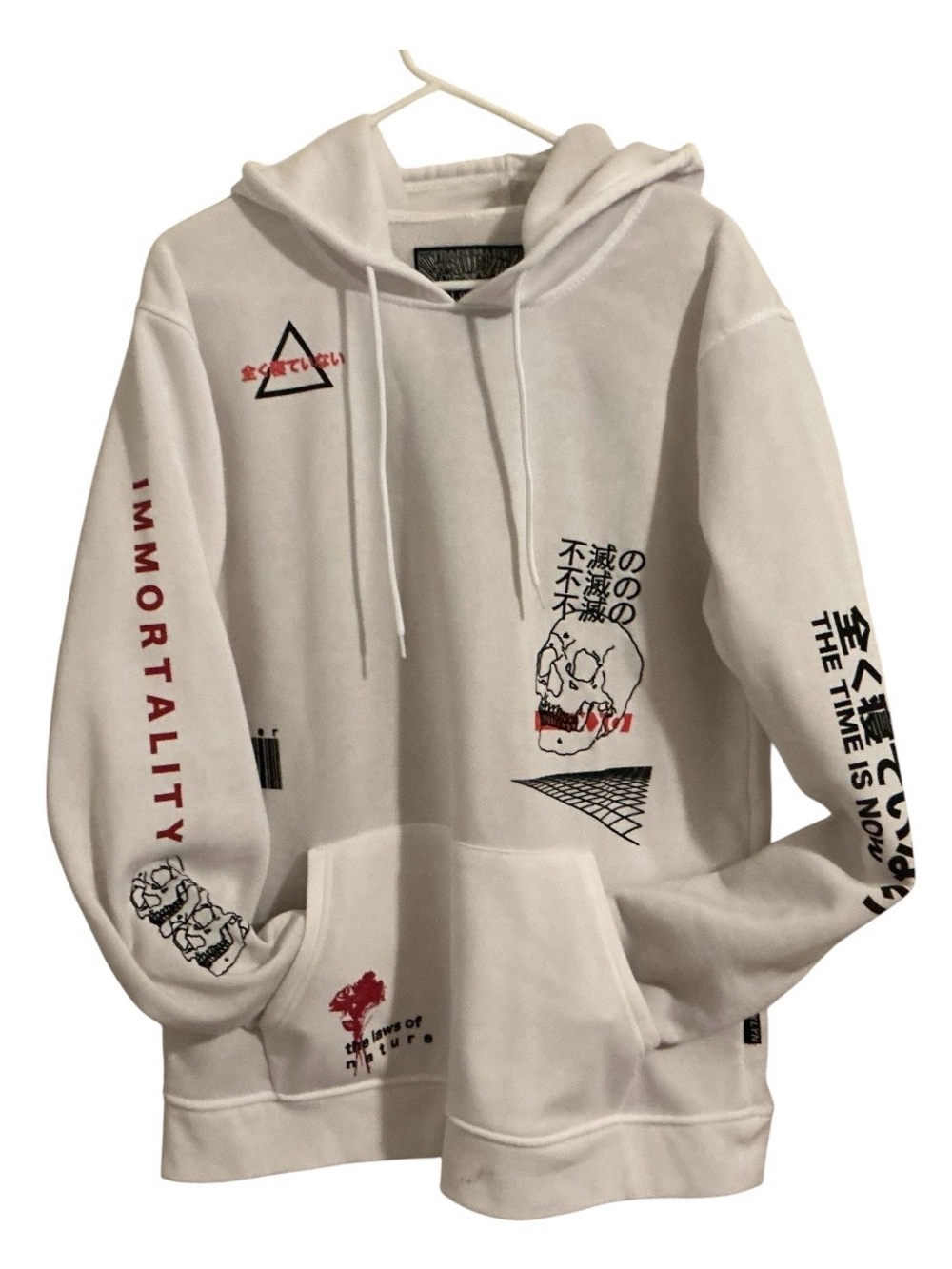 Brooklyn Cloth Men’s L White Skull Graphic Fleece Hoodie Japanese Streetwear